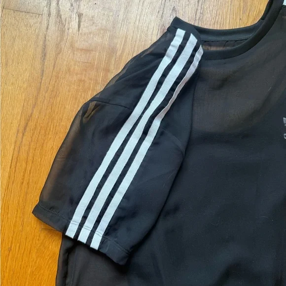 adidas Black Mesh Midi Dress with White Stripes - Picture 4 of 6